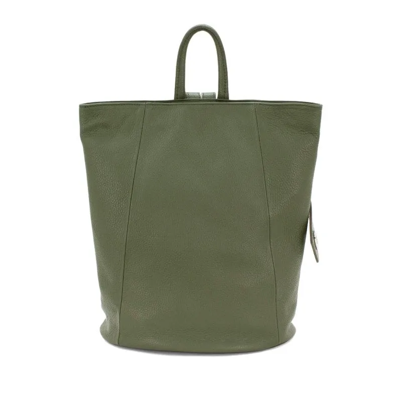 Italian Designer Soft Leather Folding Backpack -Multiuso Olive Green