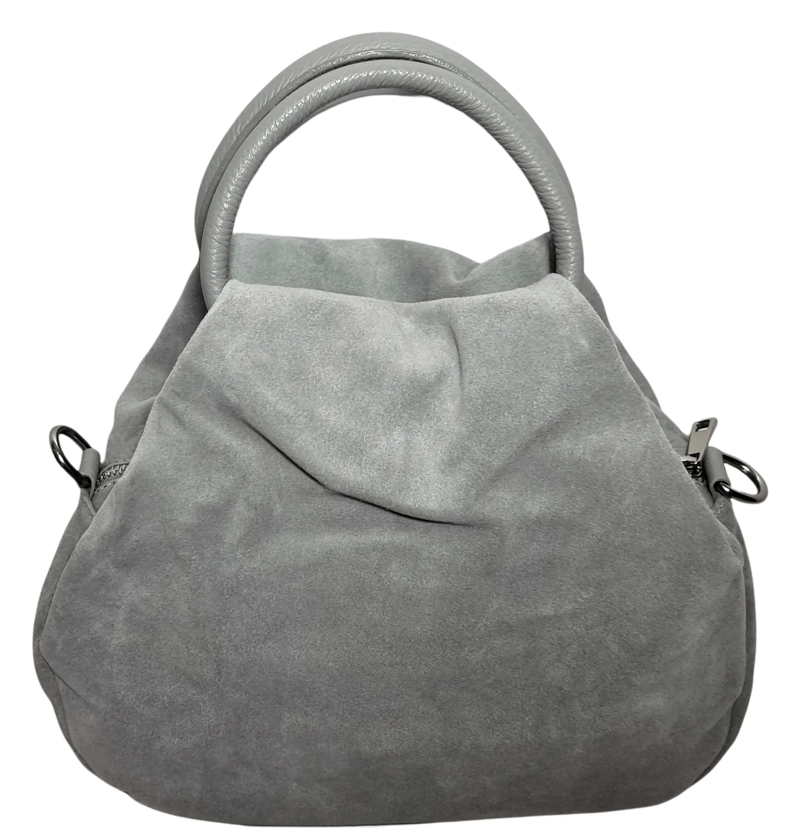 Italian Designer Soft Leather Suede Grab Handle with Zip in Grey