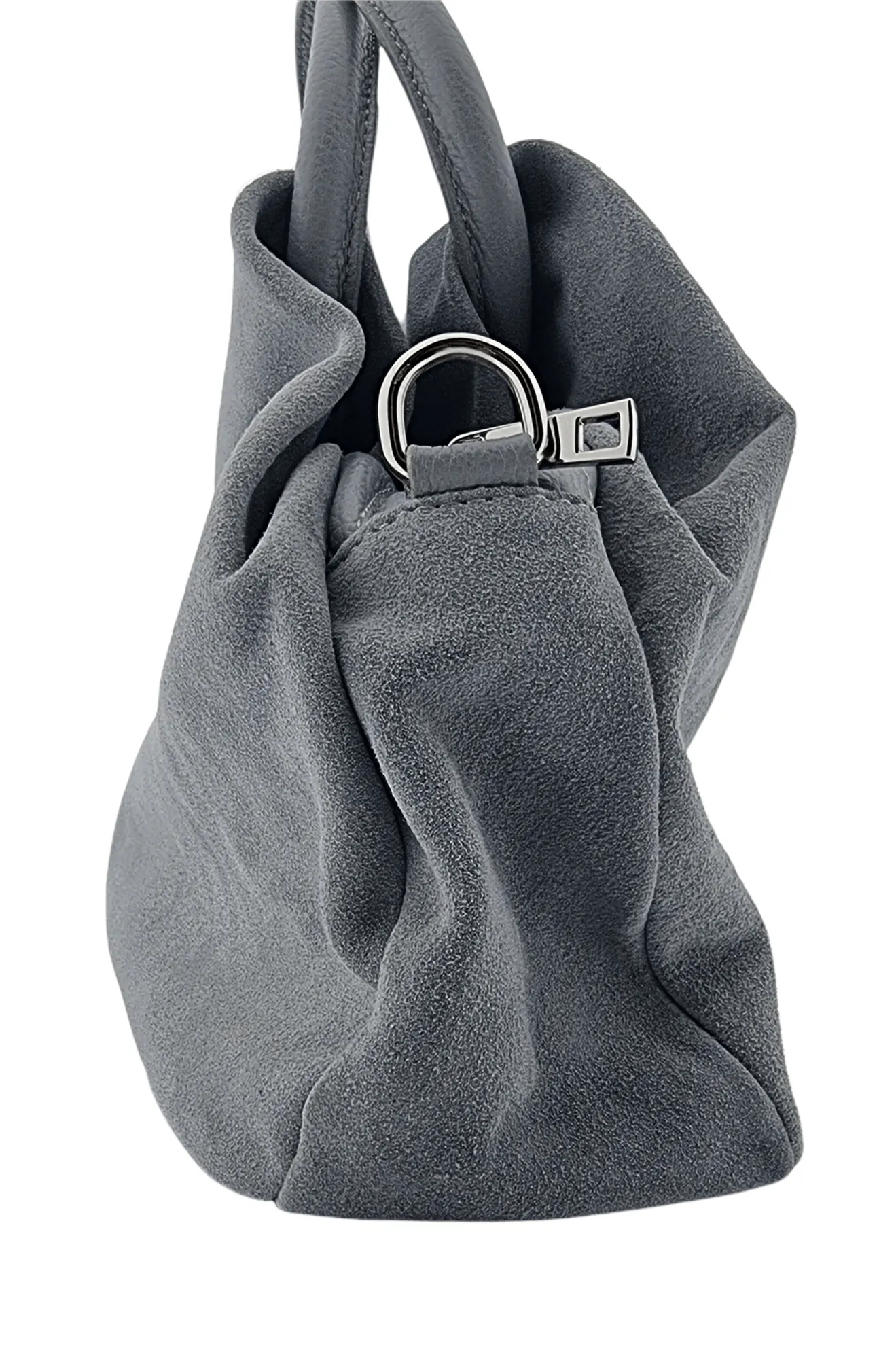 Italian Designer Soft Leather Suede Grab Handle with Zip in Grey
