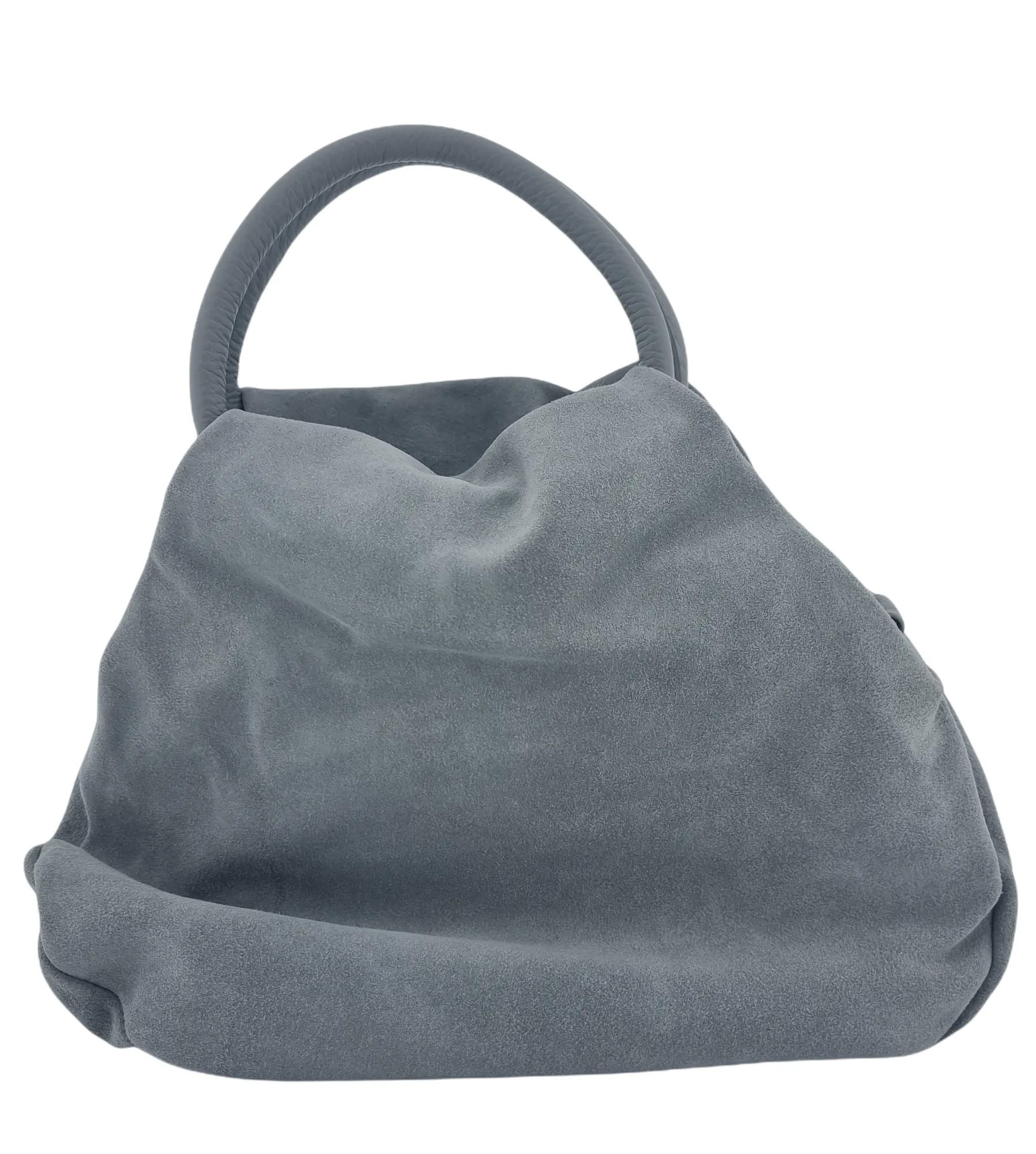 Italian Designer Soft Leather Suede Grab Handle with Zip in Grey