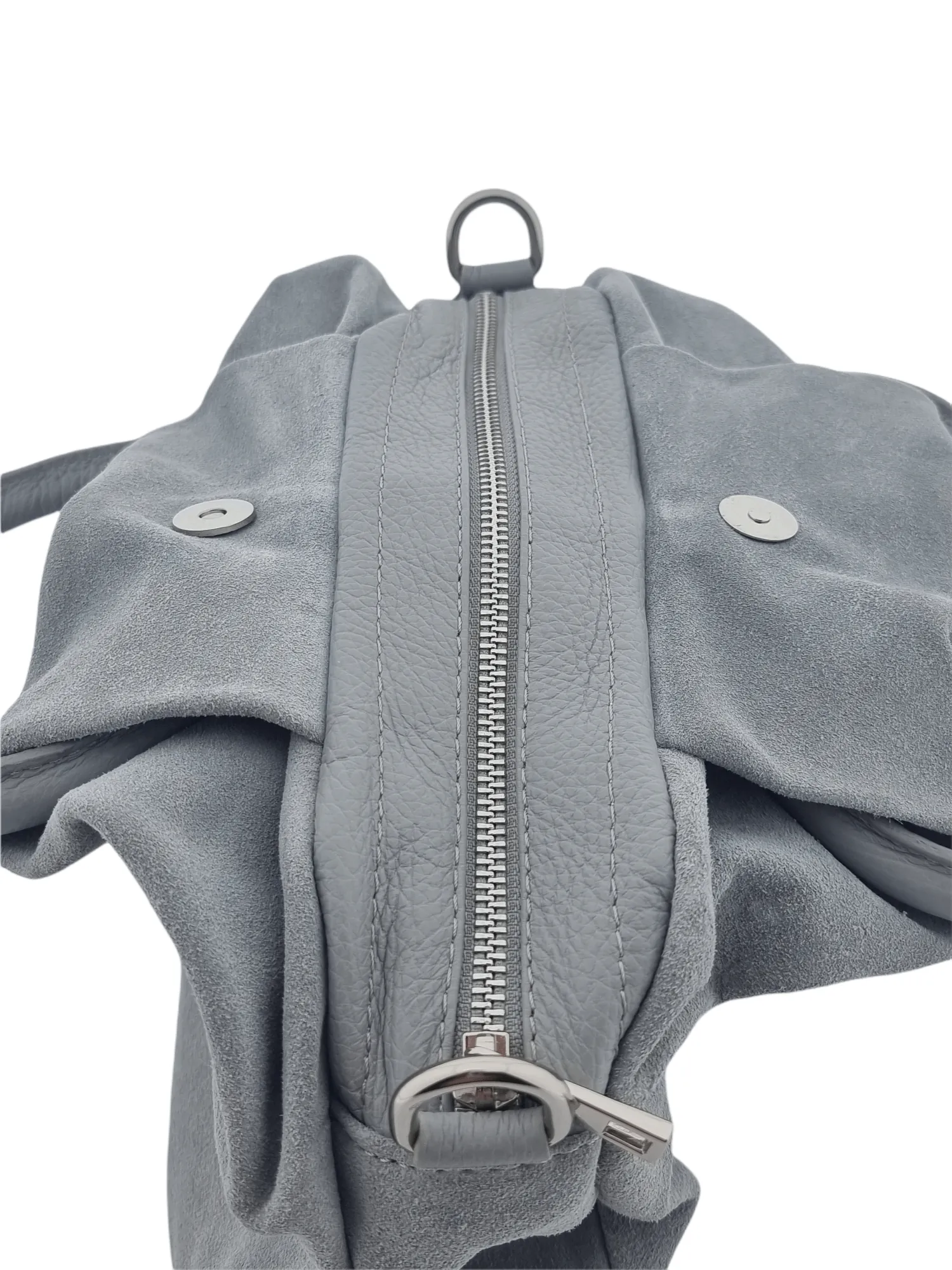 Italian Designer Soft Leather Suede Grab Handle with Zip in Grey