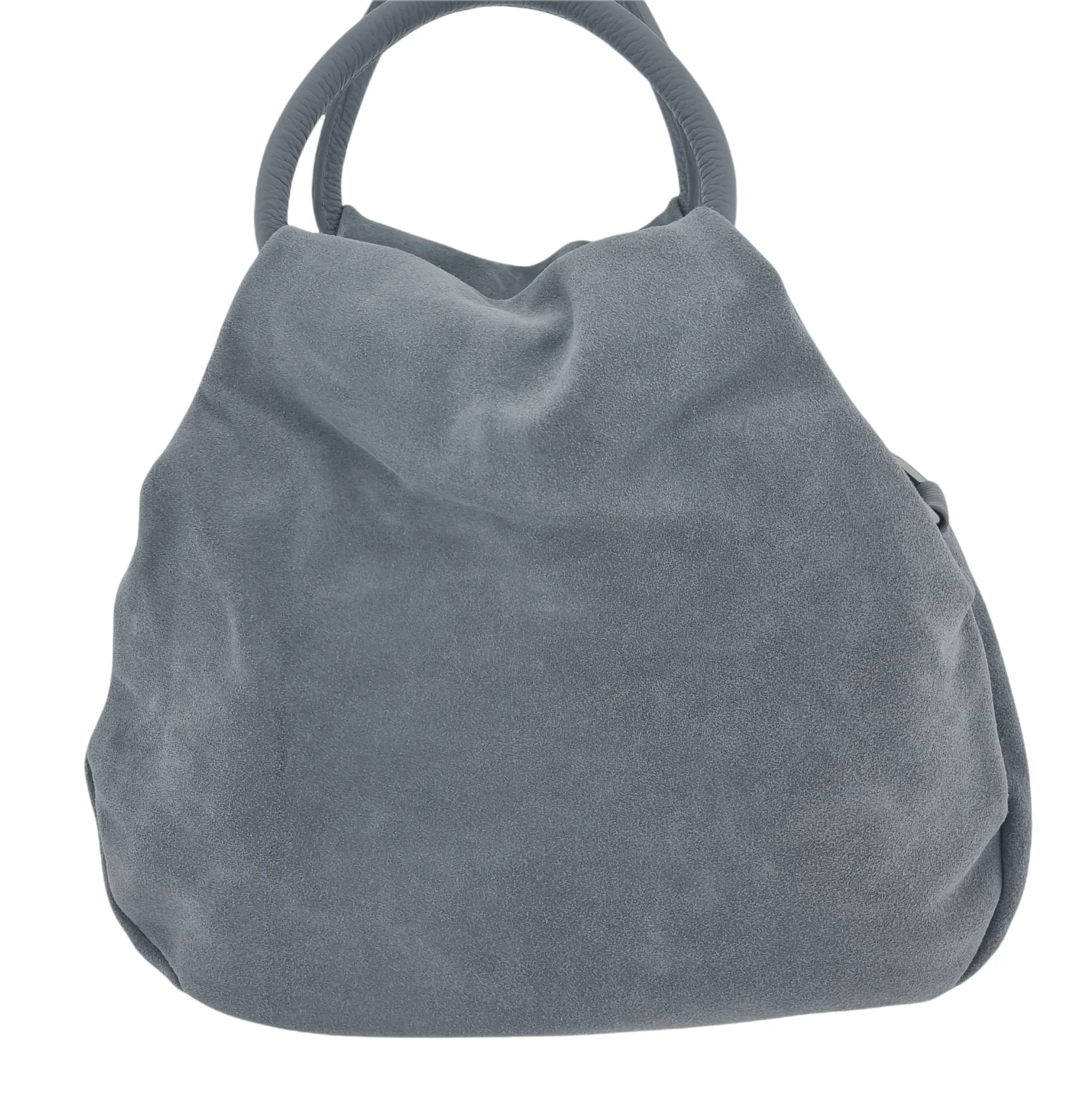 Italian Designer Soft Leather Suede Grab Handle with Zip in Grey