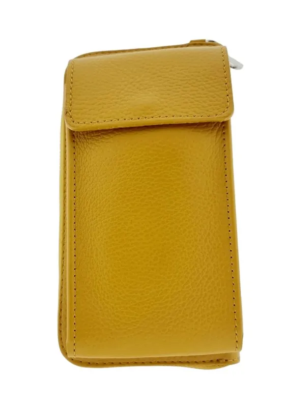 Italian Leather Cross Body Purse- Amy Mustard