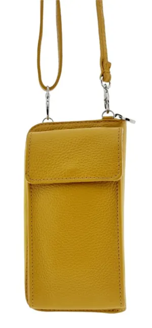 Italian Leather Cross Body Purse- Amy Mustard