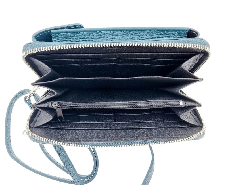 Italian Leather Cross Body Purse-Amy Navy Blue
