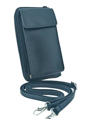Italian Leather Cross Body Purse-Amy Navy Blue