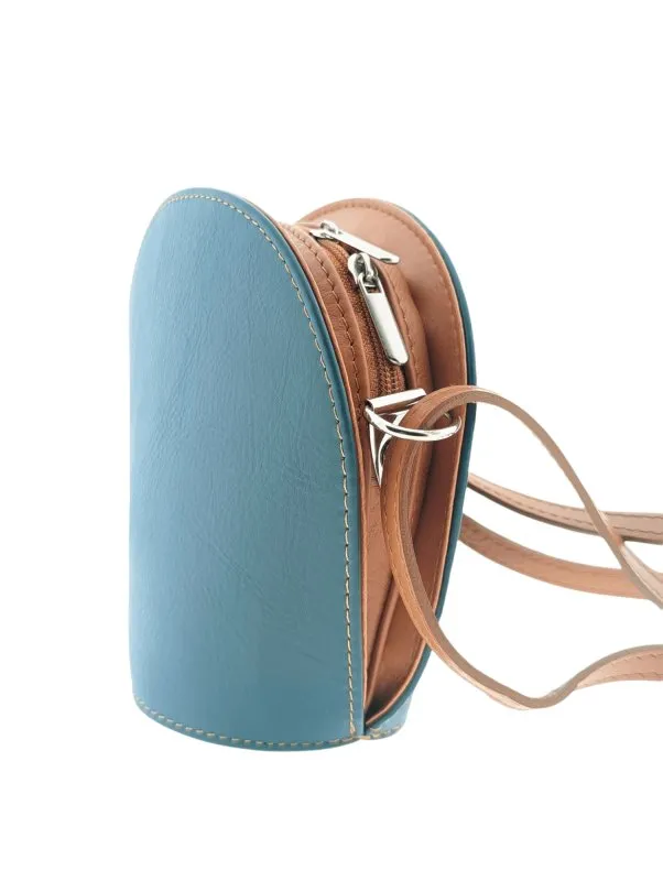 Italian Leather Crossbody Bag with Zip- Fresca- Teal
