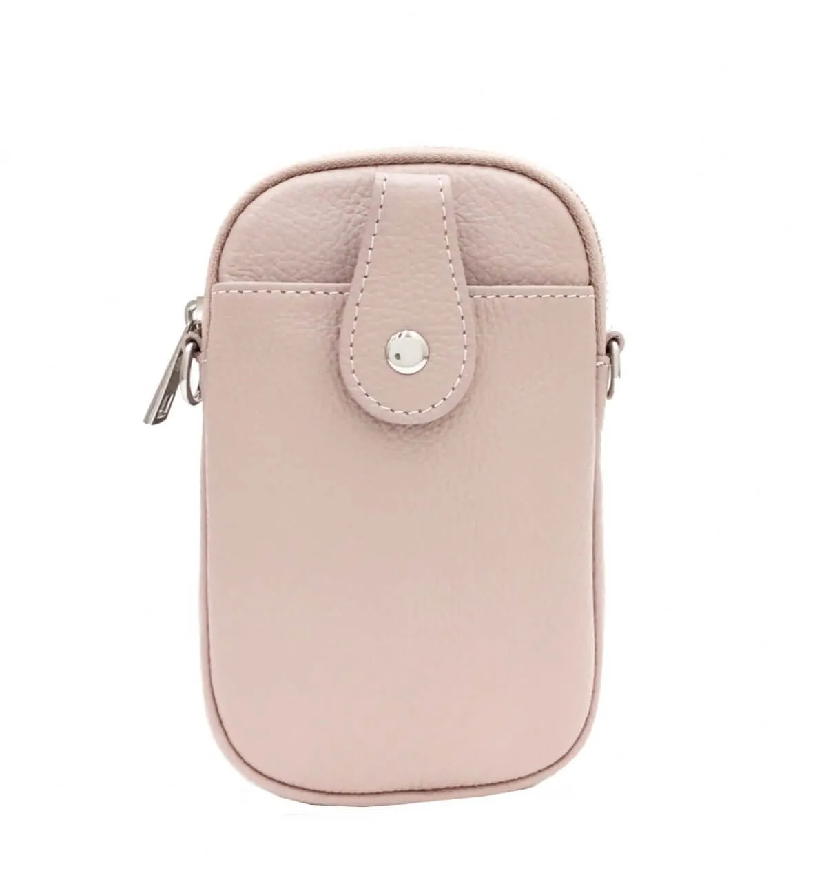 Italian Leather Front Pocket Phone Pouch Crossbody Purse- Pexie Nude