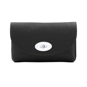 Italian Leather Mini Crossbody with Twistlock & Silver Chain Strap And Wide Strap Included Celia Black