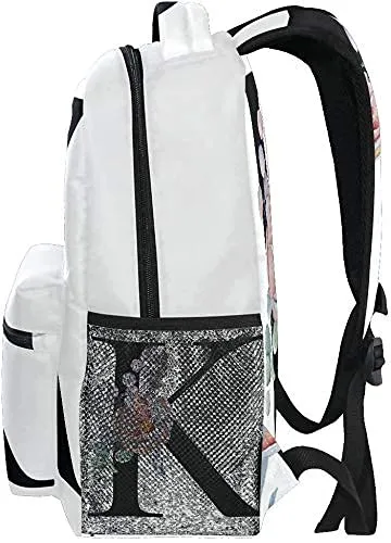K Letter with Flower Backpacks Multifunctional Shoulder Backpack Travel Daypack Laptop Bag Casual Bags