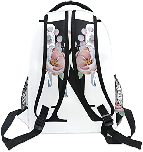 K Letter with Flower Backpacks Multifunctional Shoulder Backpack Travel Daypack Laptop Bag Casual Bags