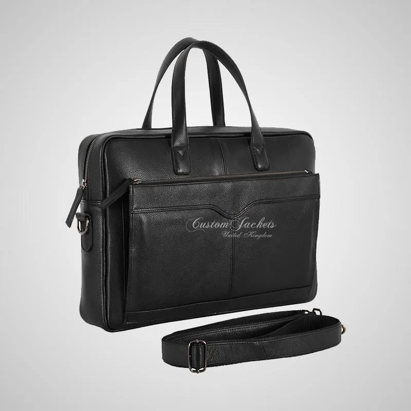 Laptop Bag Black Leather Briefcase Shoulder Messenger Bag