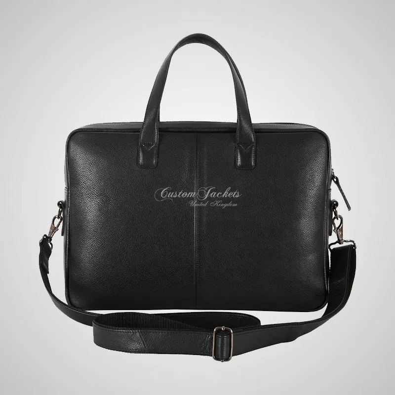 Laptop Bag Black Leather Briefcase Shoulder Messenger Bag