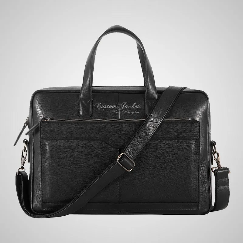 Laptop Bag Black Leather Briefcase Shoulder Messenger Bag