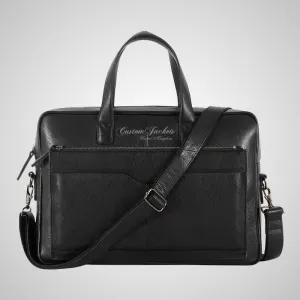 Laptop Bag Black Leather Briefcase Shoulder Messenger Bag