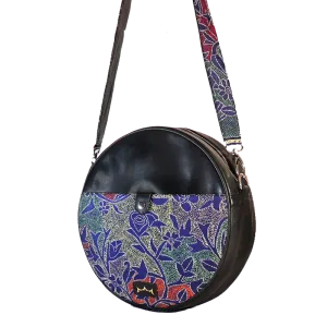 Leather Embroidery Handcrafted Circle Sling Bag Women Black