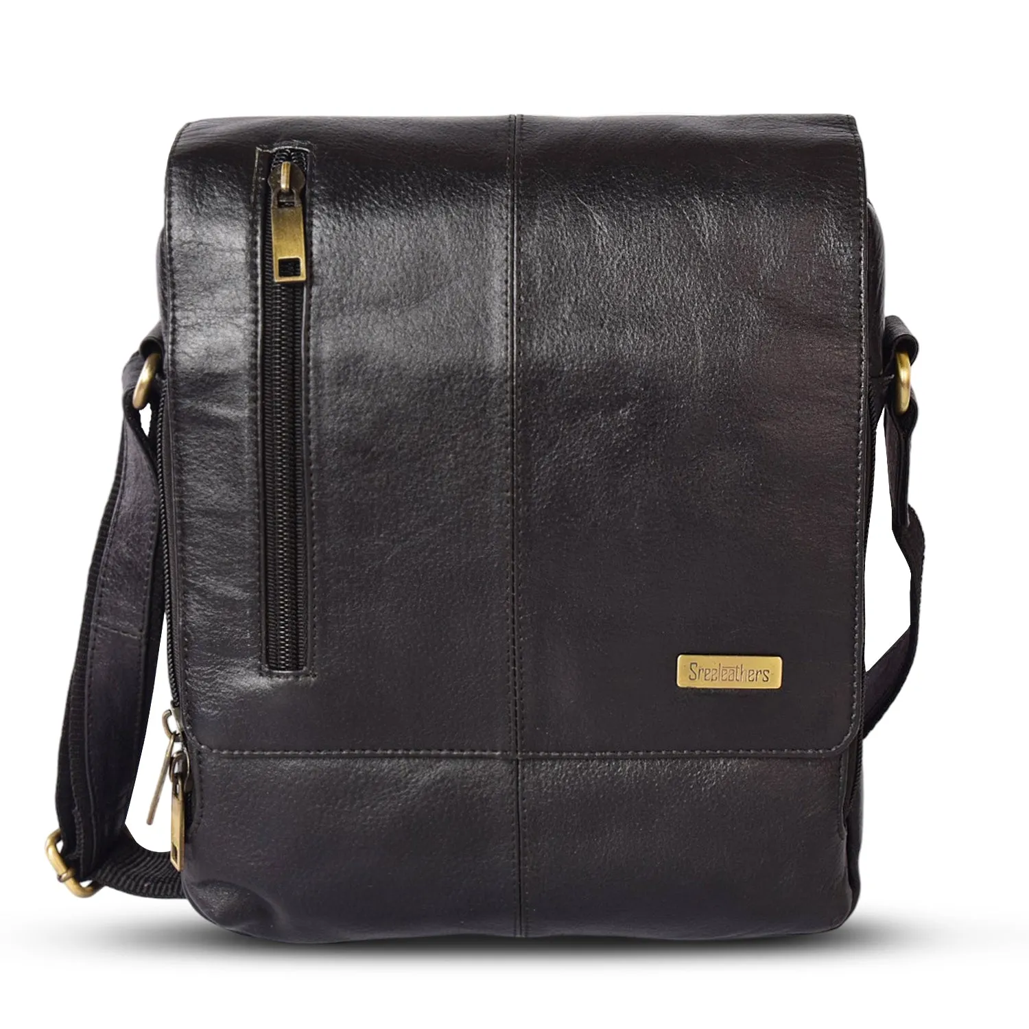 Leather Messenger Bag 36819 (BLACK)