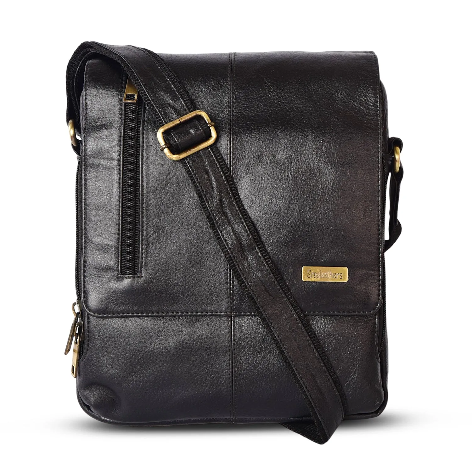 Leather Messenger Bag 36819 (BLACK)