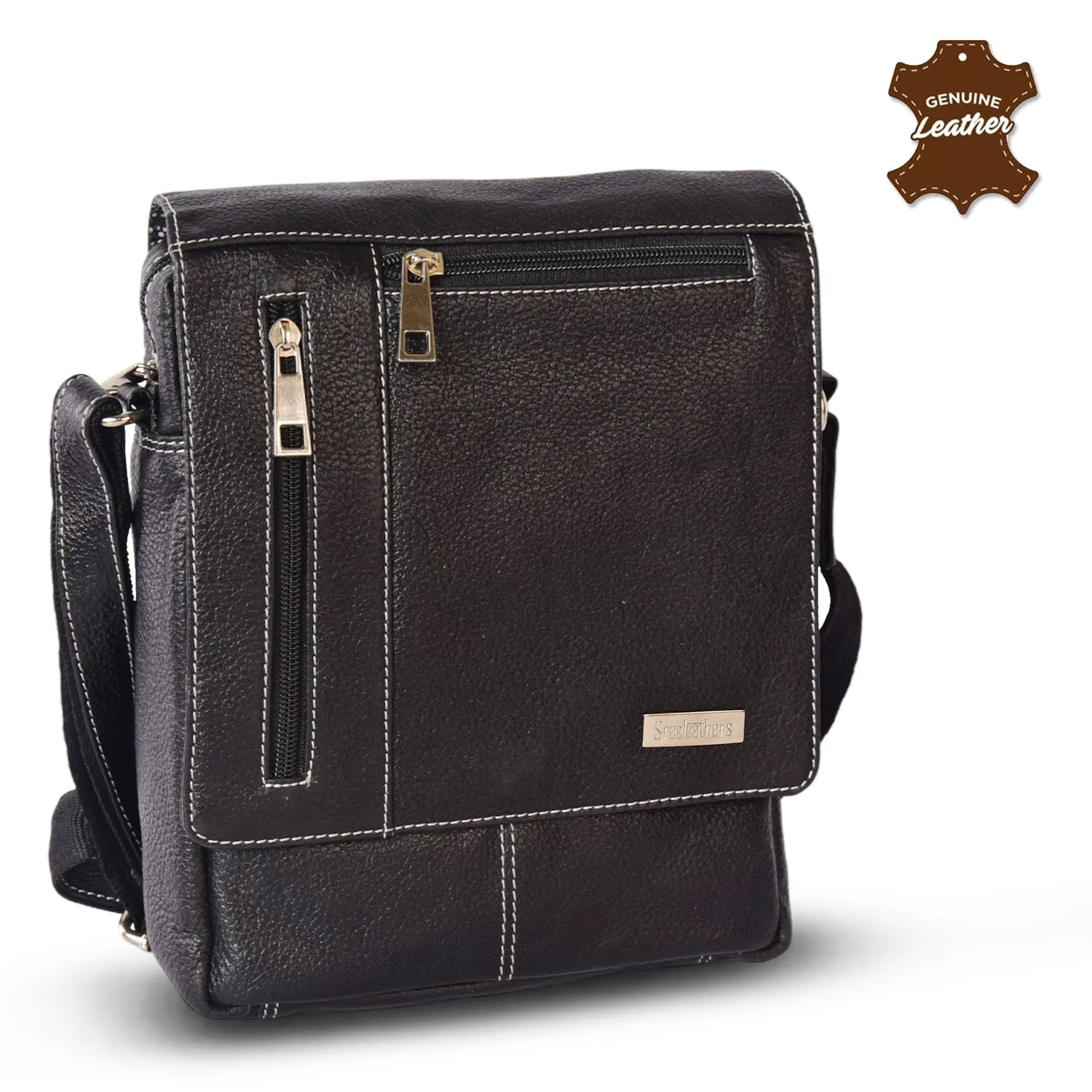 Leather Messenger Bag 36819 (BLACK)