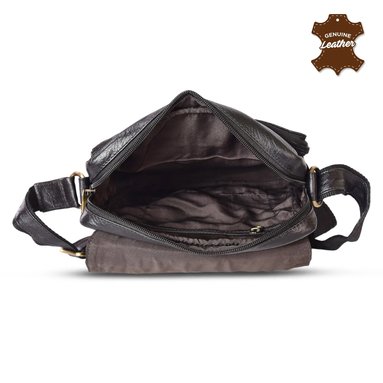Leather Messenger Bag 36819 (BLACK)