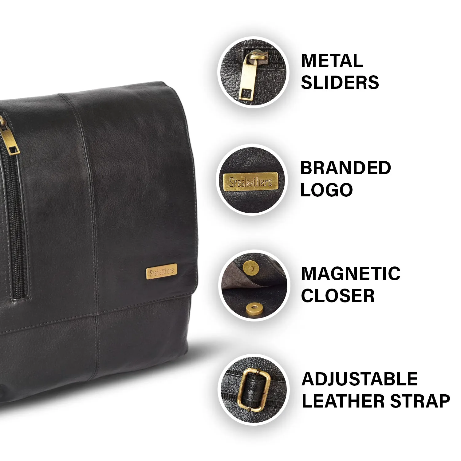Leather Messenger Bag 36819 (BLACK)