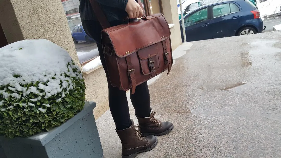 Leather Satchel Backpack 15"