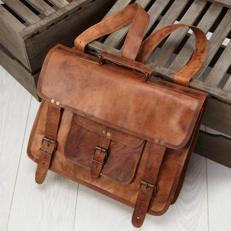 Leather Satchel Backpack 15"