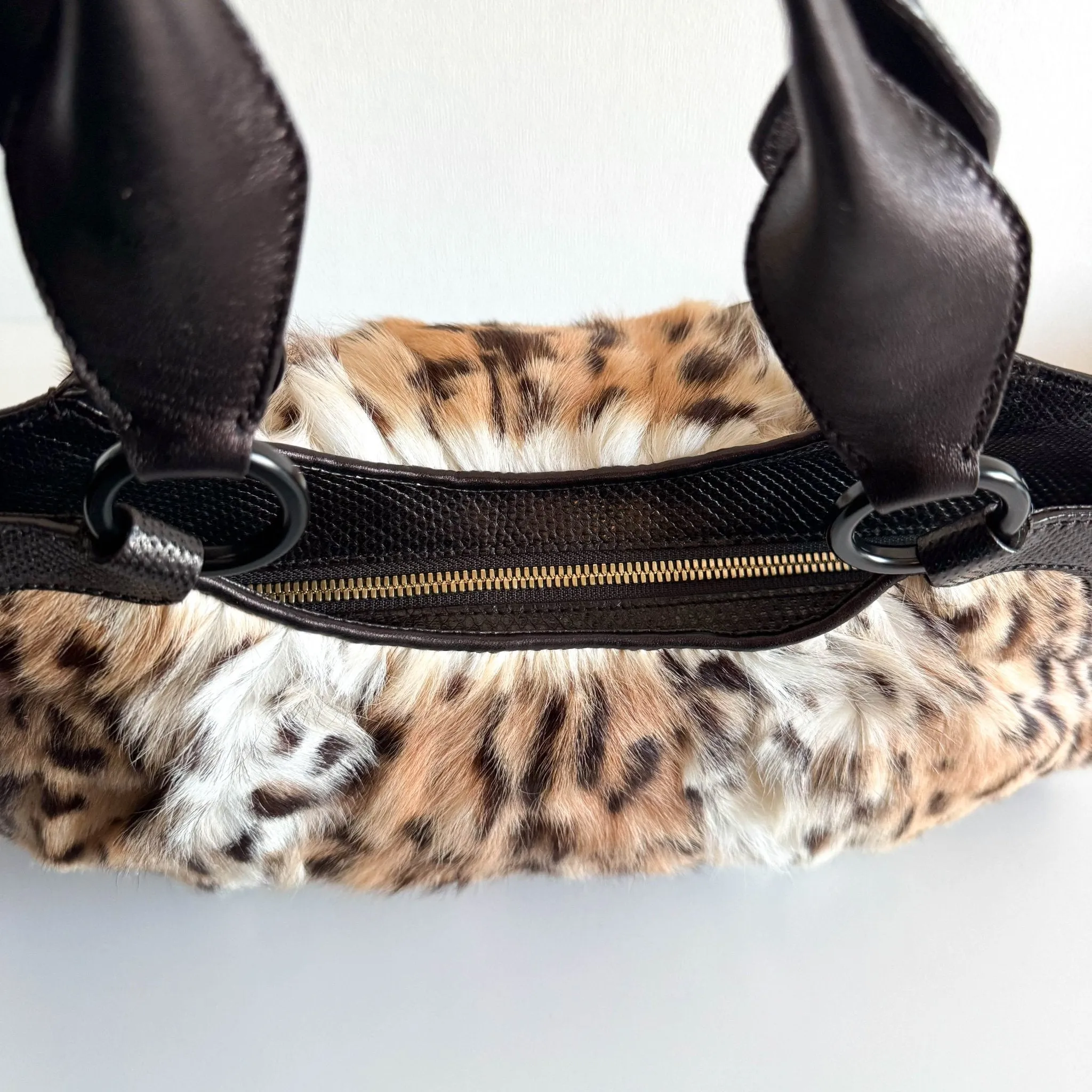 Marcello Leopard Print Fur / Leather Shoulder Tote Handbag
