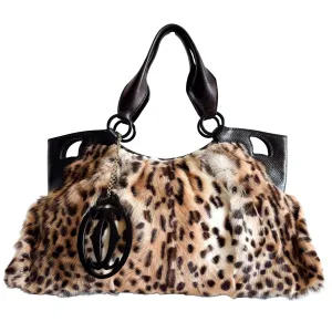 Marcello Leopard Print Fur / Leather Shoulder Tote Handbag
