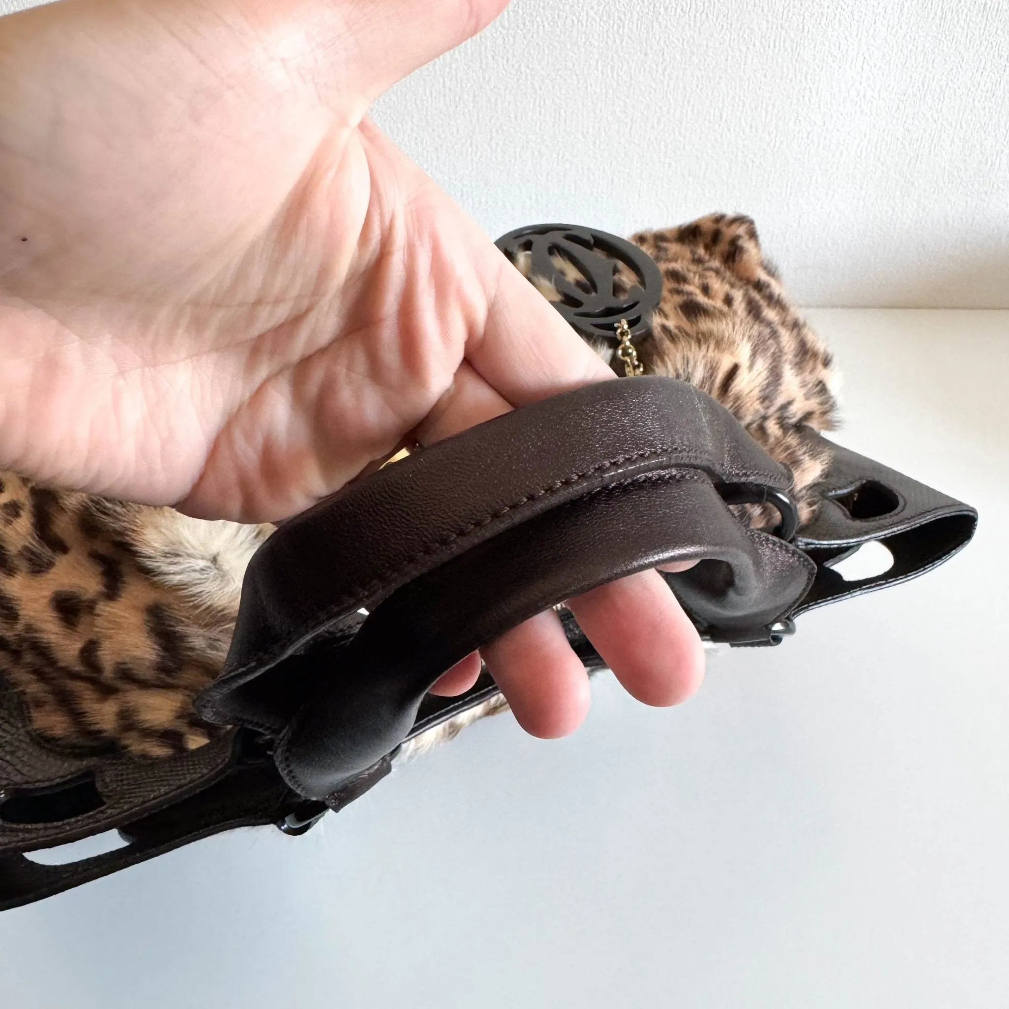 Marcello Leopard Print Fur / Leather Shoulder Tote Handbag