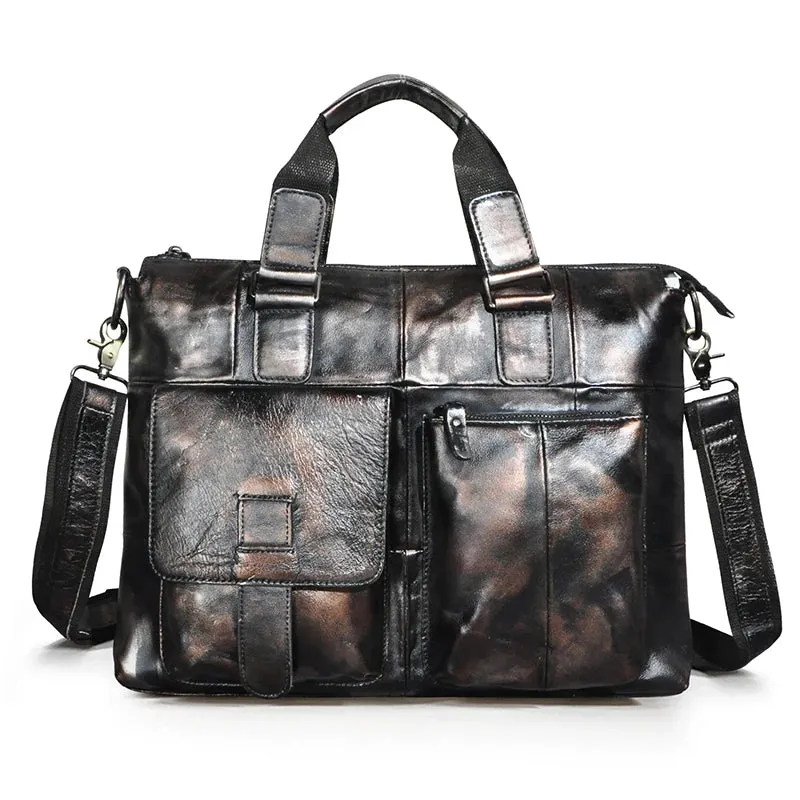 Men Genuine Leather Office Business Briefcase Laptop Bag