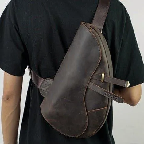 Mens Leather Sling Bag Casual Crossbody Bags