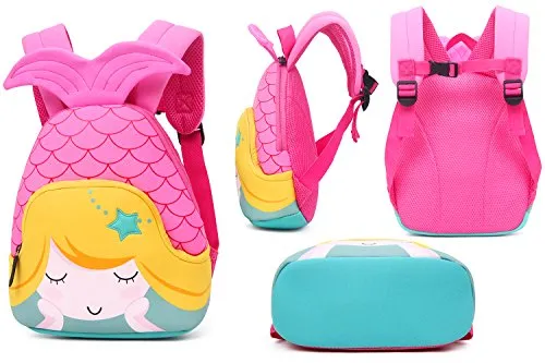 Moonmo Toddler Kids Waterproof Pre School Bag Cute 3D Animal Children School Backpack (Mermaid Rose)