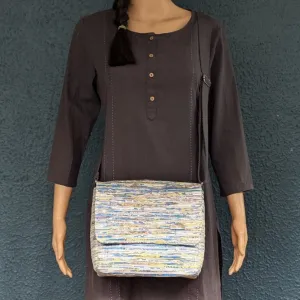 Multicolored Shimmery Upcycled Handwoven Messenger Bag (MB1224-025) PS_W