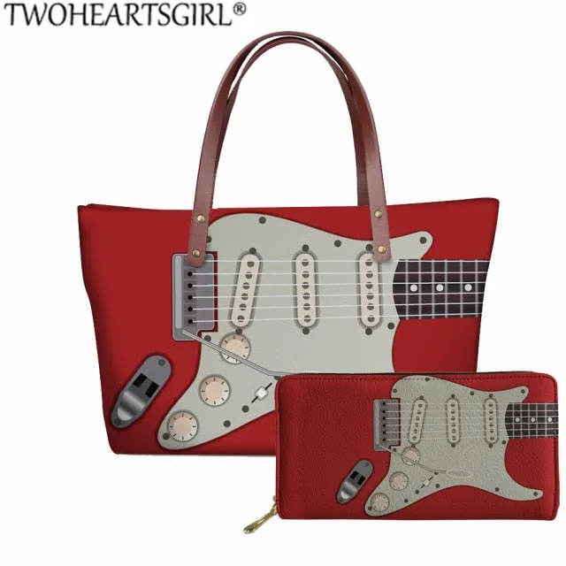 Music Note Guitar Hand Bag Purse Tote Large Capacity Shoulder Bags