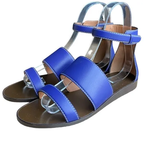 NEW GIORGIO ARMANI Blue Leather Strappy Ankle Strap Flat Sandals, Size 38