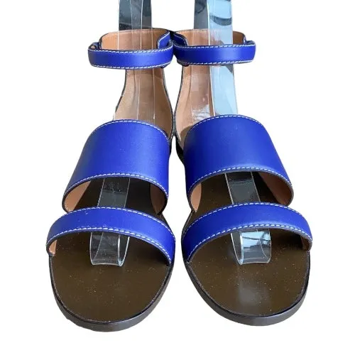 NEW GIORGIO ARMANI Blue Leather Strappy Ankle Strap Flat Sandals, Size 38
