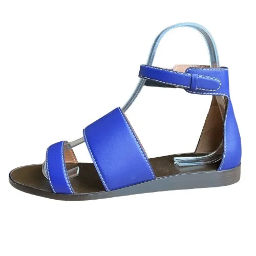 NEW GIORGIO ARMANI Blue Leather Strappy Ankle Strap Flat Sandals, Size 38