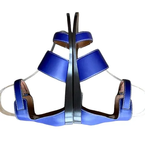 NEW GIORGIO ARMANI Blue Leather Strappy Ankle Strap Flat Sandals, Size 38