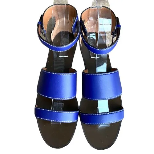 NEW GIORGIO ARMANI Blue Leather Strappy Ankle Strap Flat Sandals, Size 38