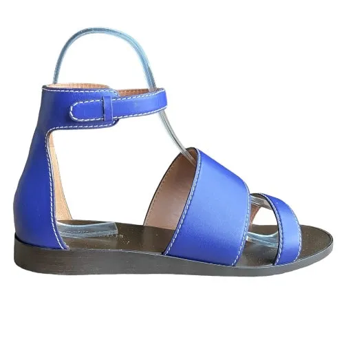 NEW GIORGIO ARMANI Blue Leather Strappy Ankle Strap Flat Sandals, Size 38
