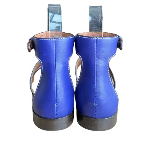 NEW GIORGIO ARMANI Blue Leather Strappy Ankle Strap Flat Sandals, Size 38