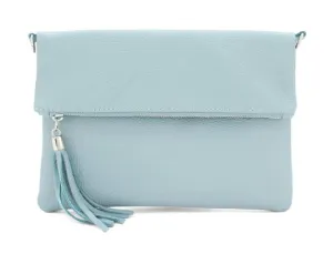 Pale Blue Chiara Italian Designer Soft Foldover Leather Clutch