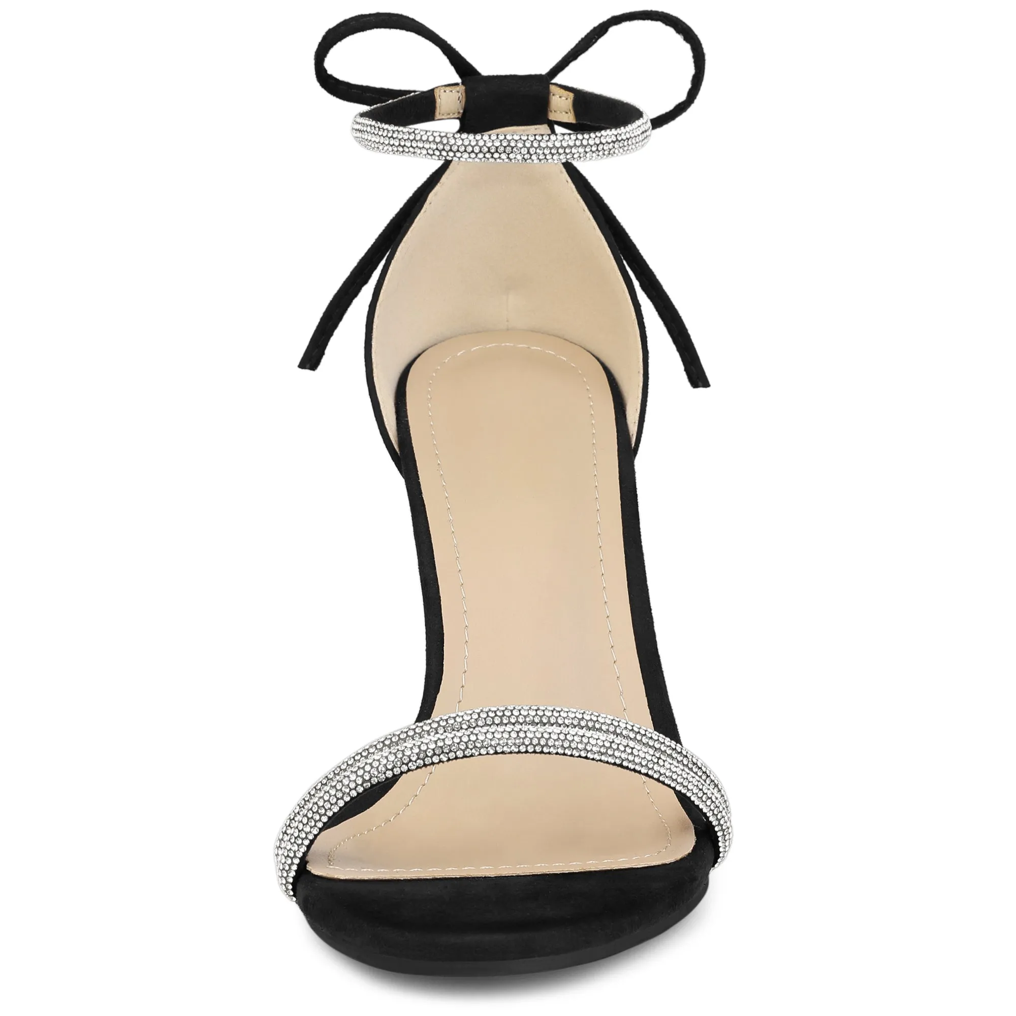 Perphy Round Toe Rhinestone Stiletto Heels Ankle Tie Sandals