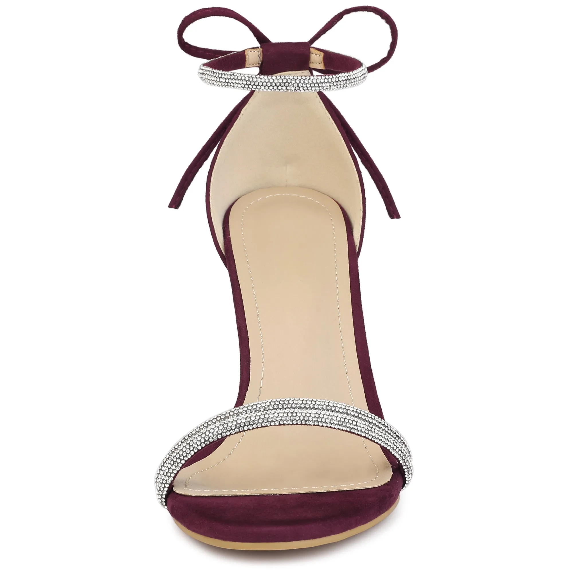 Perphy Round Toe Rhinestone Stiletto Heels Ankle Tie Sandals