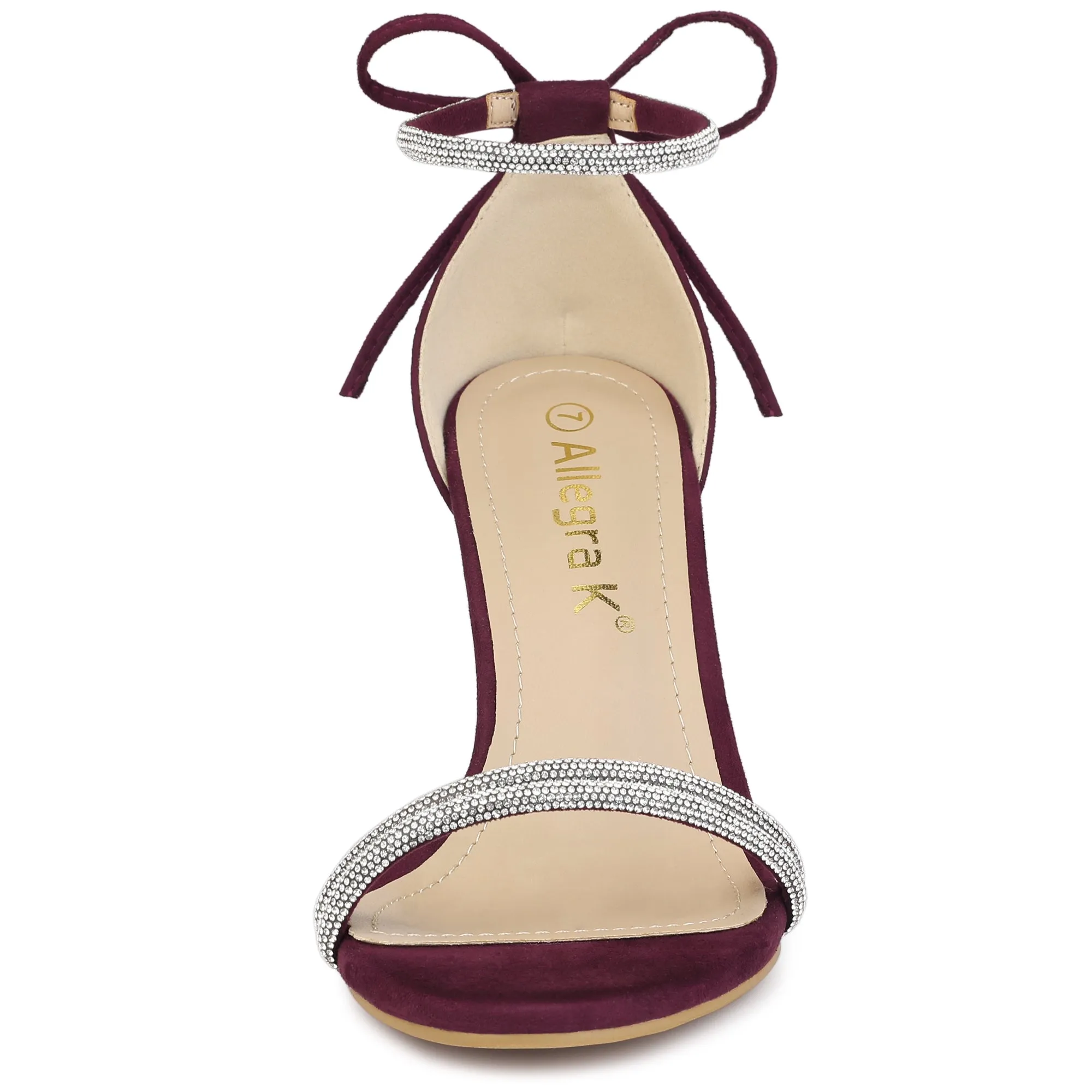 Perphy Round Toe Rhinestone Stiletto Heels Ankle Tie Sandals