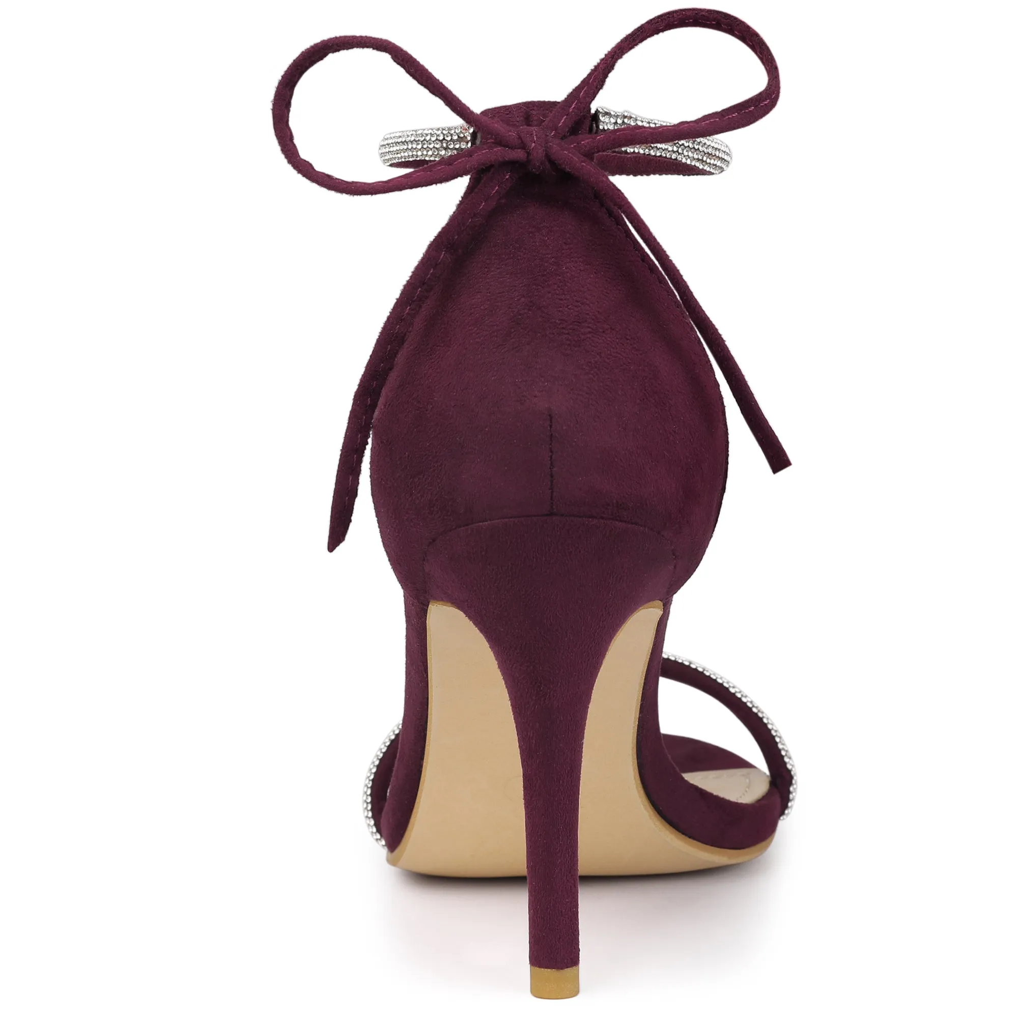 Perphy Round Toe Rhinestone Stiletto Heels Ankle Tie Sandals