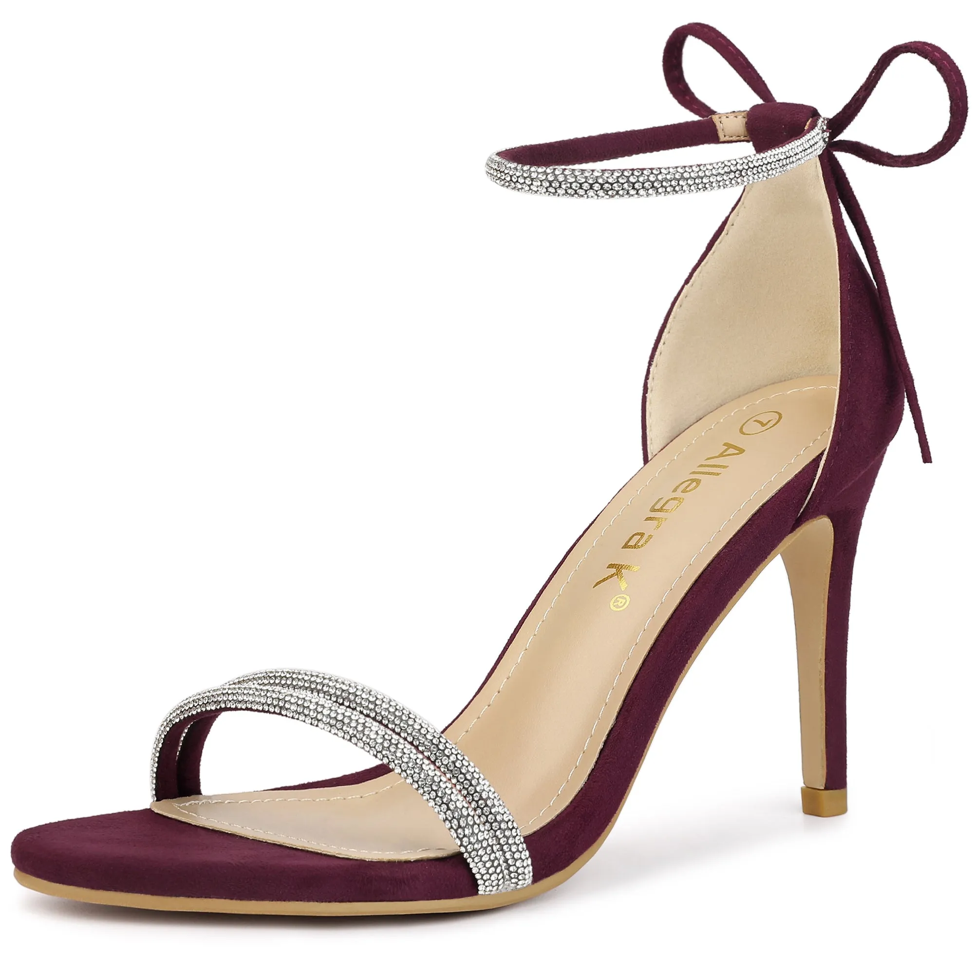 Perphy Round Toe Rhinestone Stiletto Heels Ankle Tie Sandals