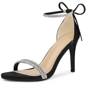 Perphy Round Toe Rhinestone Stiletto Heels Ankle Tie Sandals