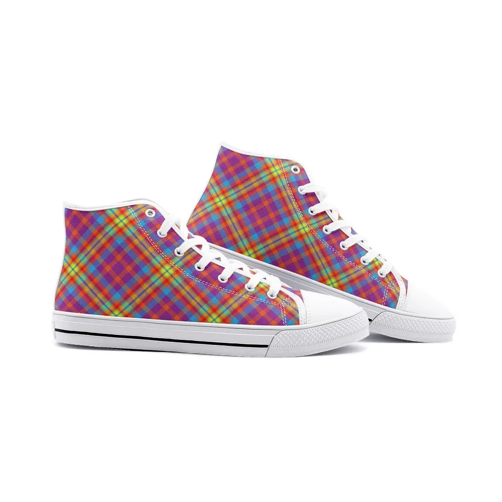 Rainbow Tartan Plaid High Top Canvas Shoes